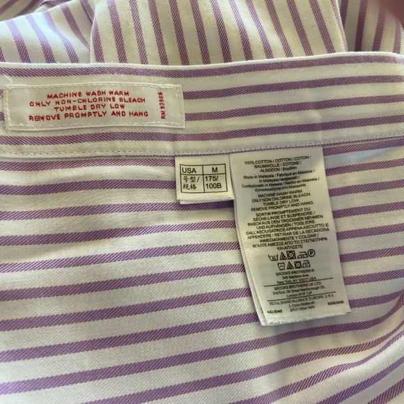 Brooks Brothers 346 Original Polo Long Sleeve Shirt Mauve & White Stripe Size M - Picture 8 of 8